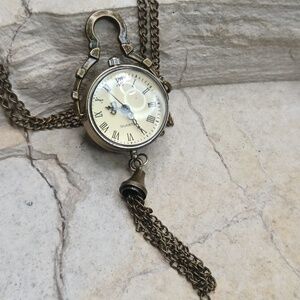 Steampunk Bubble glass necklace watch Antique gold tone color long chain